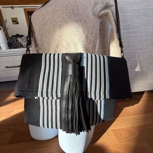 Anne Calfo Dakar Woven Crossbody / Foldover Clutch – Leather Tassel